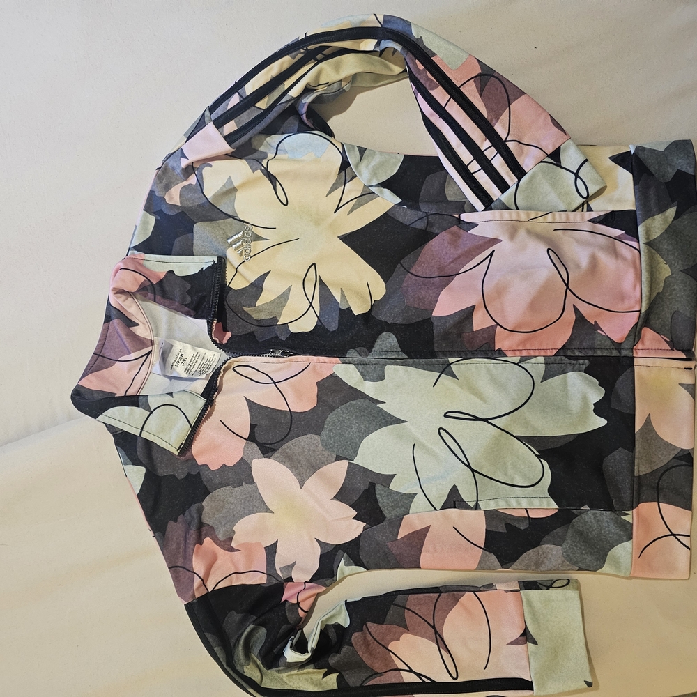Adidas Black ,Pink Cream And Green  Floral Jacket Like New